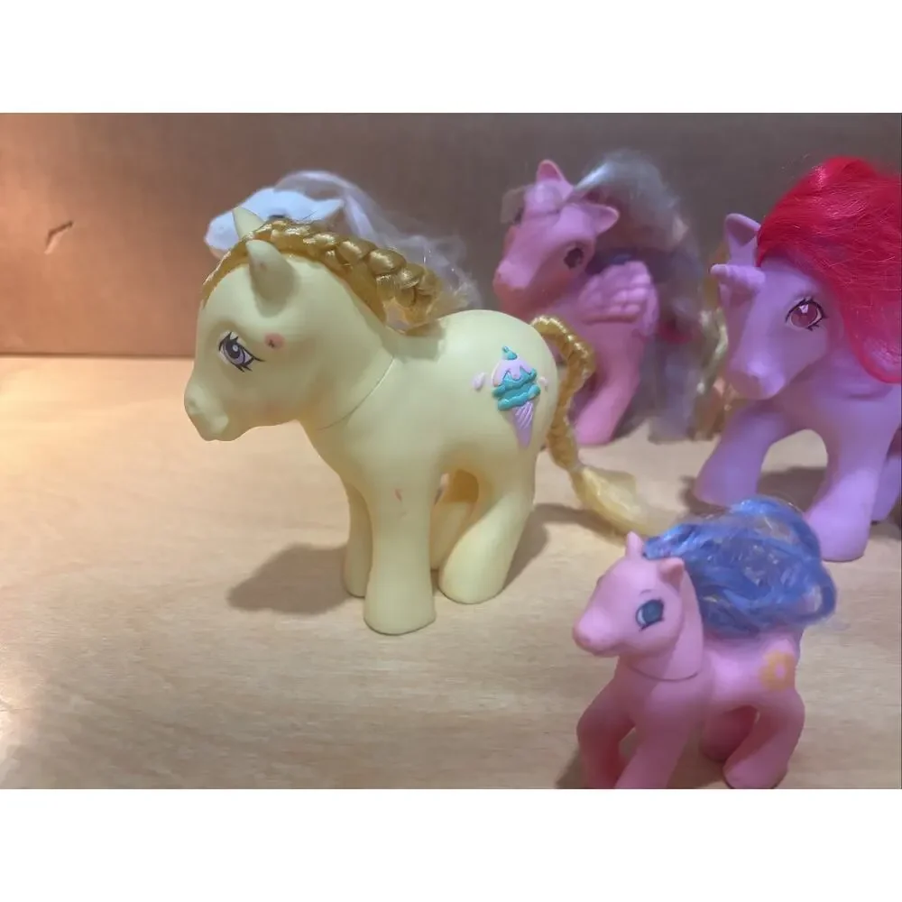 Lot Of 7 Vintage 1980s My Little Pony Toys, G1 - Unicorn Pegasus Baby Flocked